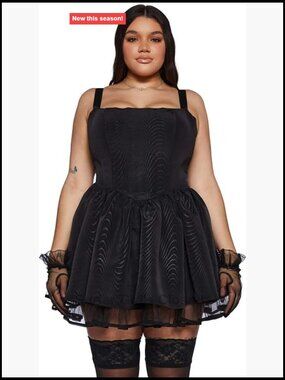 Plus Size Boned Corset Dress with Fishnet Petticoat, Lace-Up Back